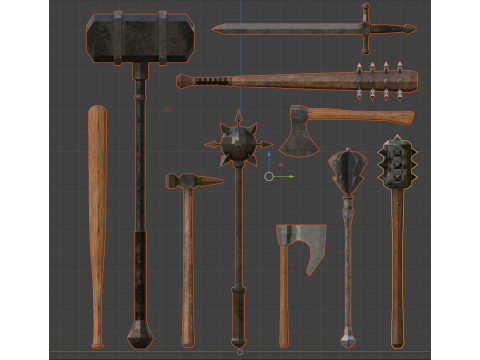 Lowpoly medieval melee weapons Modelo 3D
