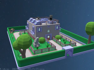 casa con territorio in stile low poly Modello 3D