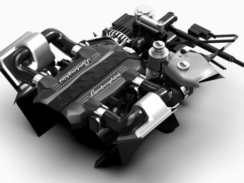V12 Supercar Engine 3D Model