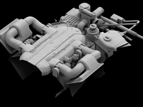 V12 Supercar Engine 3D Model