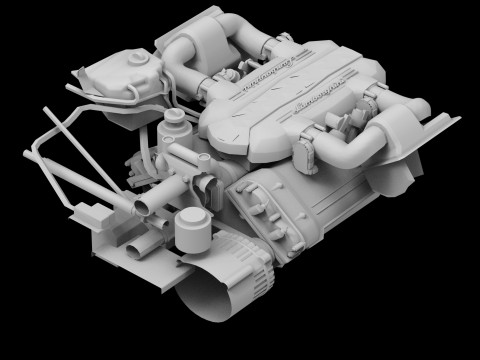 V12 Supercar Engine 3D Model