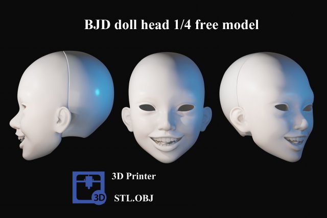 BJD doll 3D doll head model AT001 3D print Free model Free 3D print model 3D Print Model .c4d .max .obj .3ds .fbx .stl .blend 