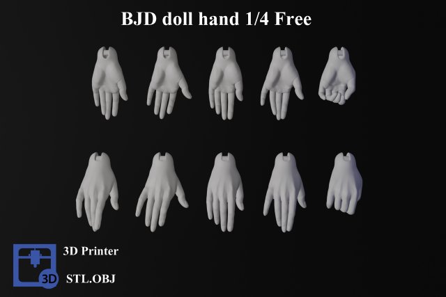 BJD doll 3D doll hand model AT001 3D print Free model Free 3D Принт Модель .c4d .max .obj .3ds .fbx .stl .blend 