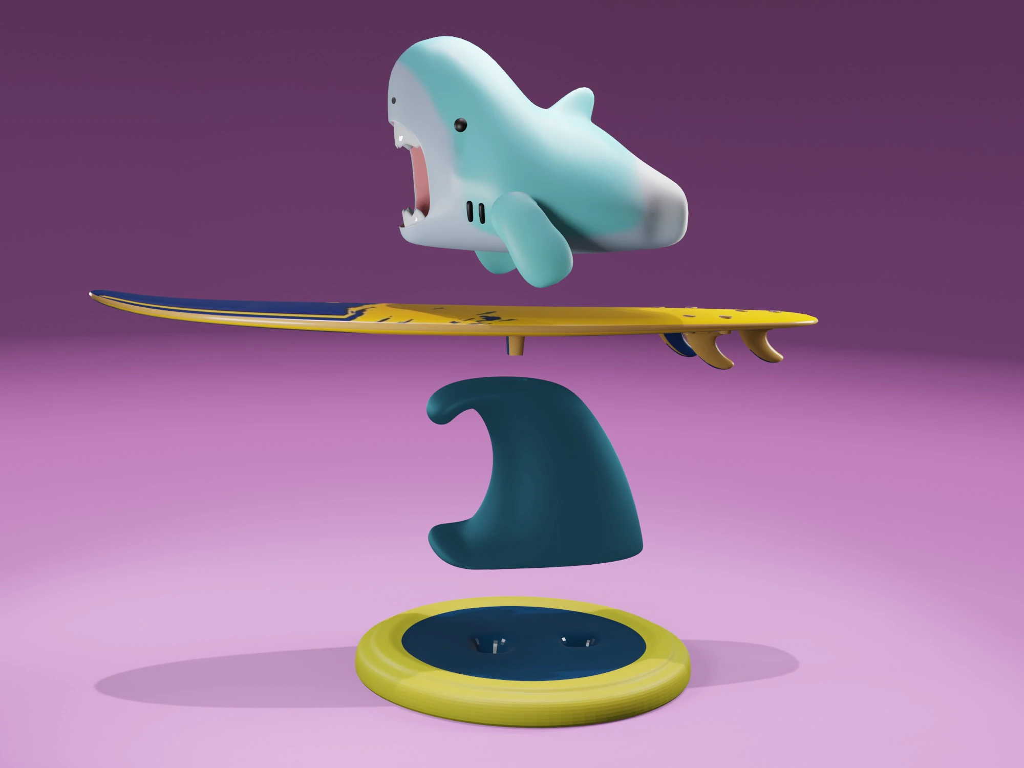 Shark playing serf free 3D Print Model .c4d .max .obj .3ds .fbx .stl .blend