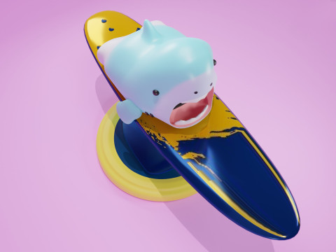 Shark playing serf free 3D Print Model