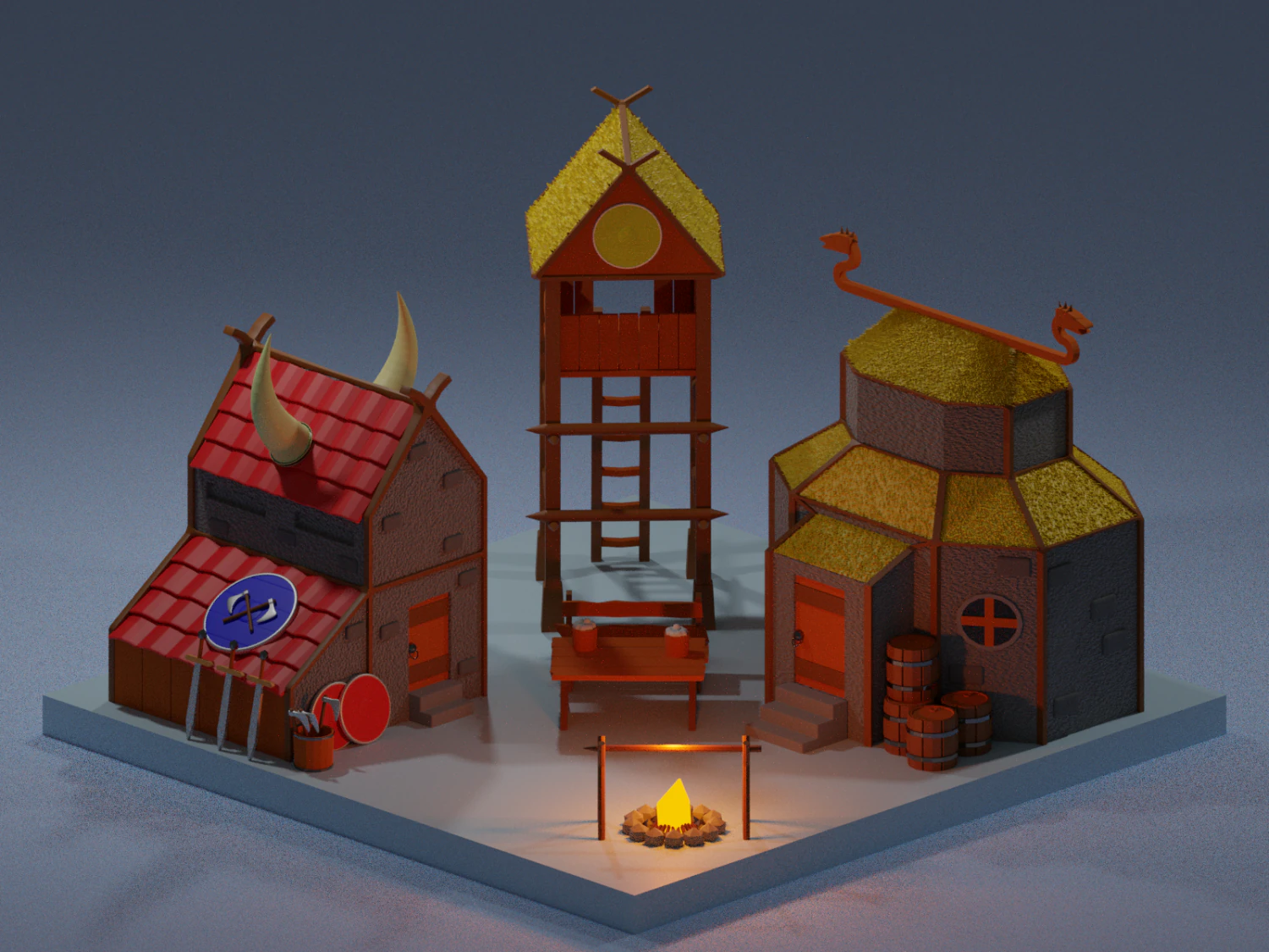 Viking village 3D Model .c4d .max .obj .3ds .fbx .stl .blend 