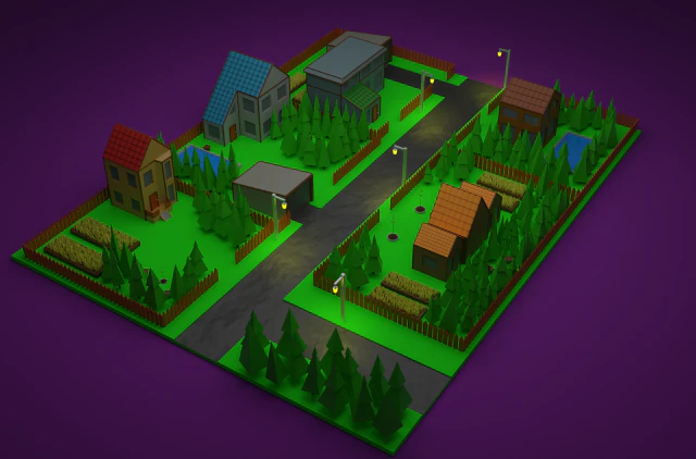 Город 3D Модель .c4d .max .obj .3ds .fbx .stl .blend 