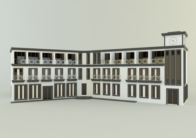 White hotel building model 3D Модель .c4d .max .obj .3ds .fbx .stl .blend