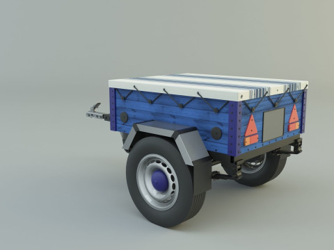 Blue car trailer model Modelo 3D