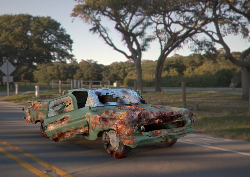 Green classic smashed car Modelo 3D .c4d .max .obj .3ds .fbx .stl .blend 