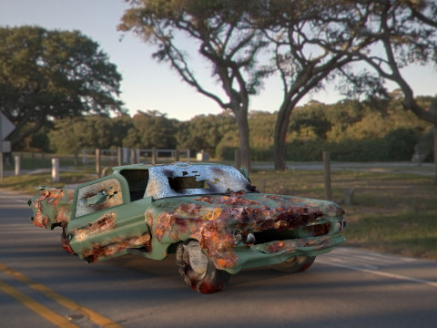 Green classic smashed car 3D मॉडल