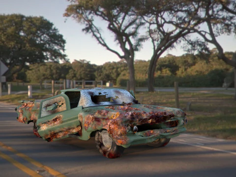 Carro quebrado cl&aacute;ssico verde Modelo 3D