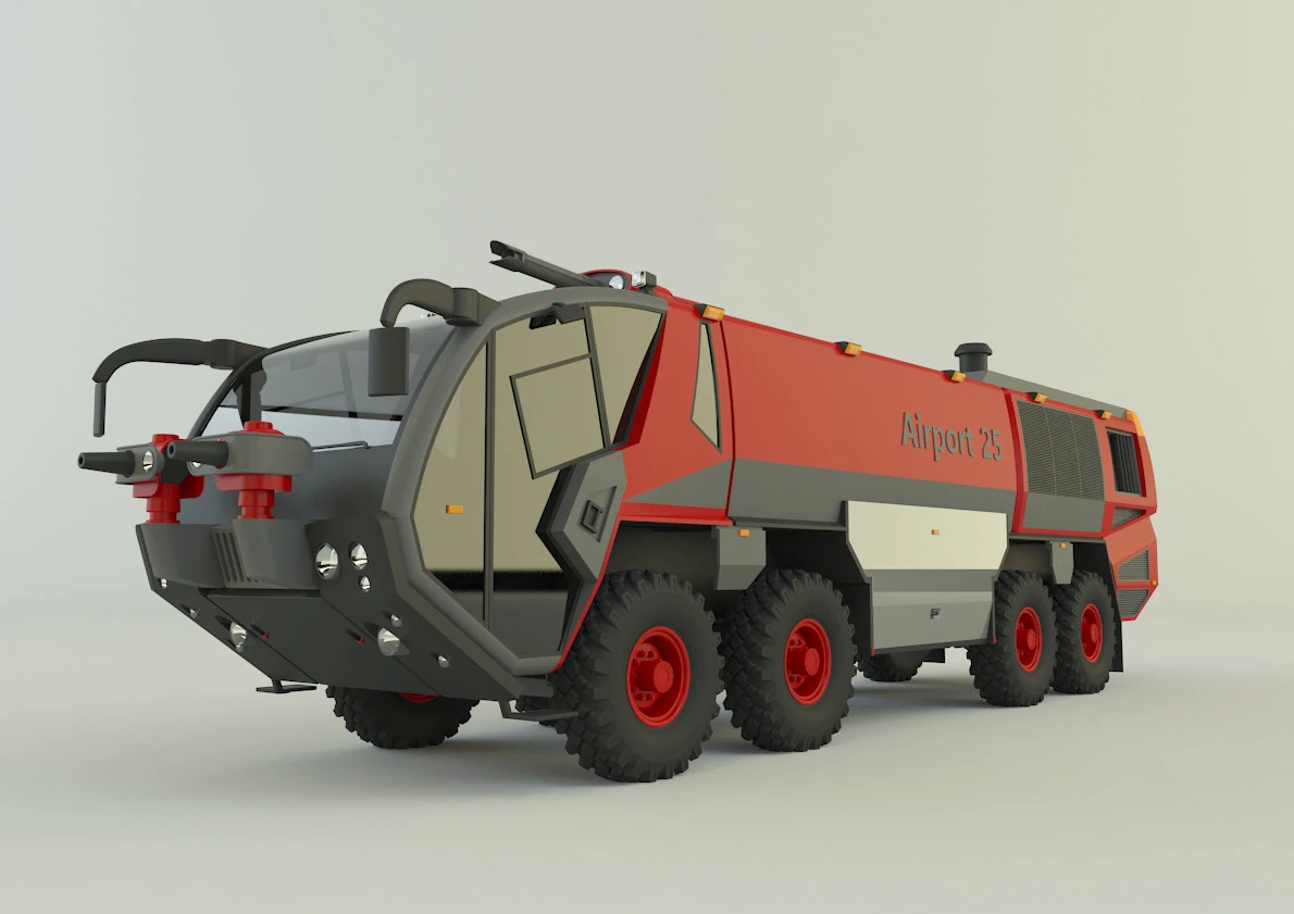 Airport fire truck 3D Model .c4d .max .obj .3ds .fbx .stl .blend