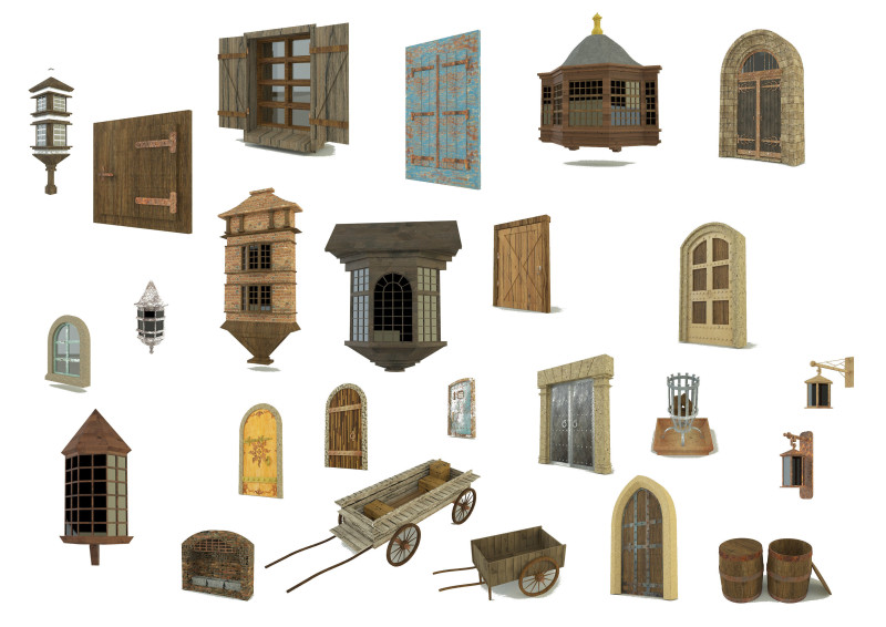 Building doors glass models various models 3Dモデル .c4d .max .obj .3ds .fbx .stl .blend