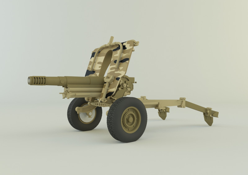 Howitzer 105mm cannon 3D Model .c4d .max .obj .3ds .fbx .stl .blend 