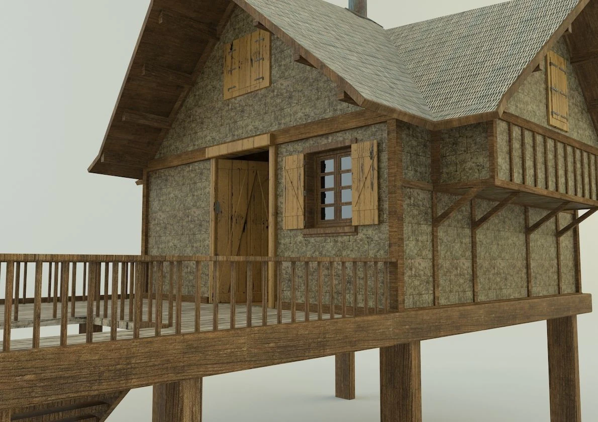 Model Houses 2 wooden house with stairs 3D Model .c4d .max .obj .3ds .fbx .stl .blend 