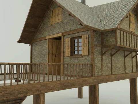 Model Houses 2 wooden house with stairs 3D Model