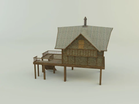 Model Houses 2 wooden house with stairs 3D Model