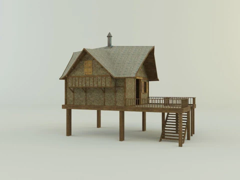 Model Houses 2 wooden house with stairs 3D Model