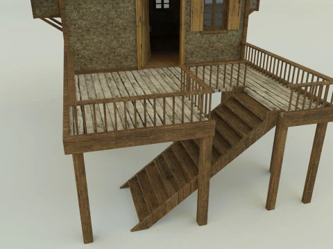 Model Houses 2 wooden house with stairs 3D Model
