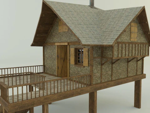 Model Houses 2 wooden house with stairs 3D Model