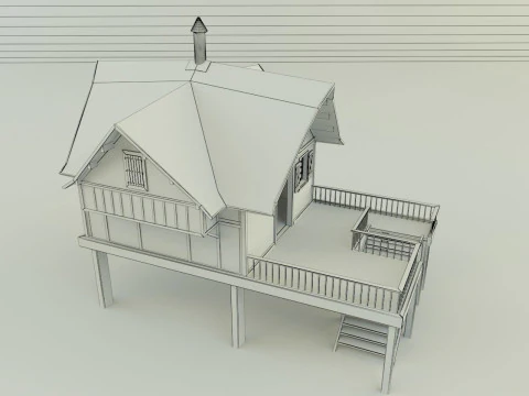 Model Houses 2 wooden house with stairs 3D Model