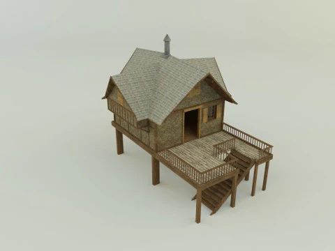 Model Houses 2 wooden house with stairs 3D Model