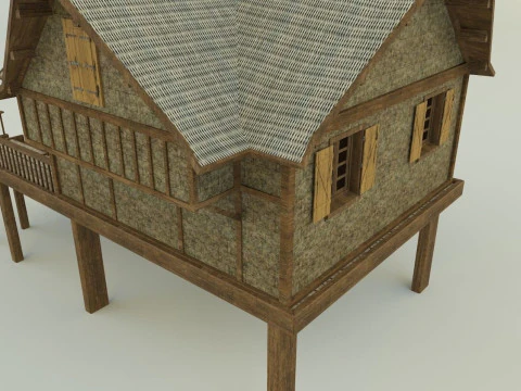Model Houses 2 wooden house with stairs 3D Model