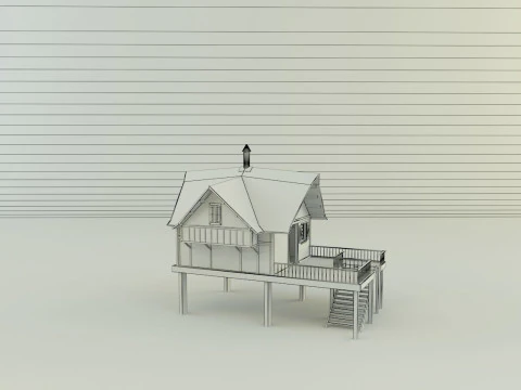 Model Houses 2 wooden house with stairs 3D Model