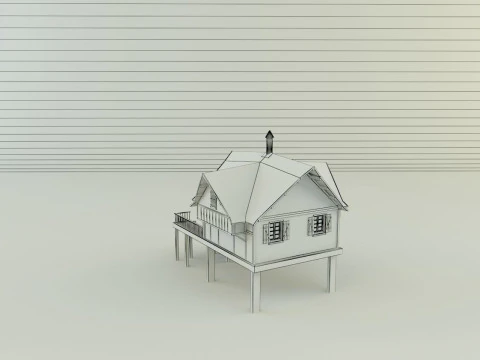 Model Houses 2 wooden house with stairs 3D Model