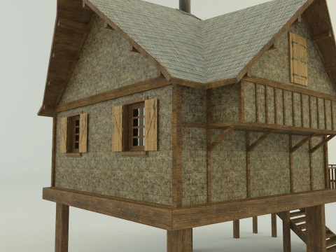 Model Houses 2 wooden house with stairs 3D Model