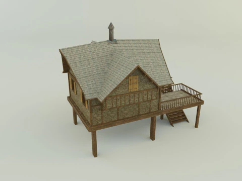 Model Houses 2 wooden house with stairs 3D Model