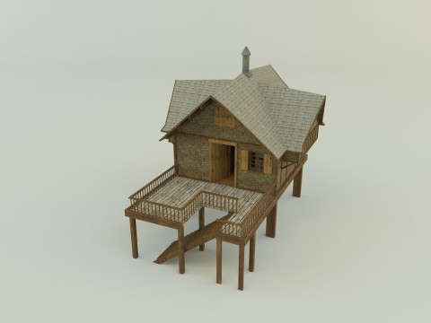 Model Houses 2 wooden house with stairs 3Dモデル