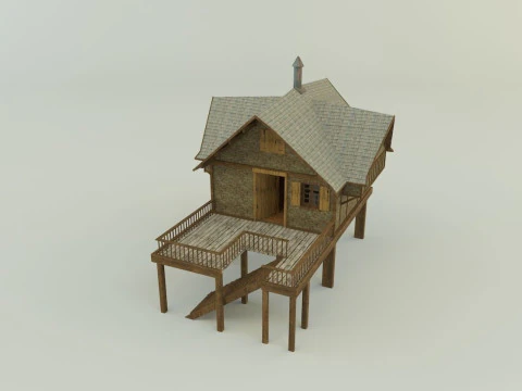 Model Houses 2 wooden house with stairs 3D Model