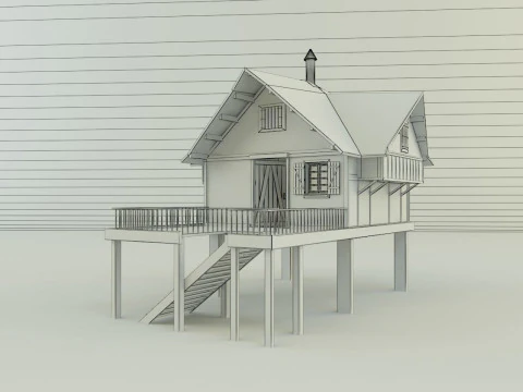 Model Houses 2 wooden house with stairs 3D Model