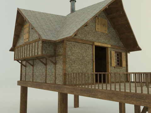 Model Houses 2 wooden house with stairs 3Dモデル