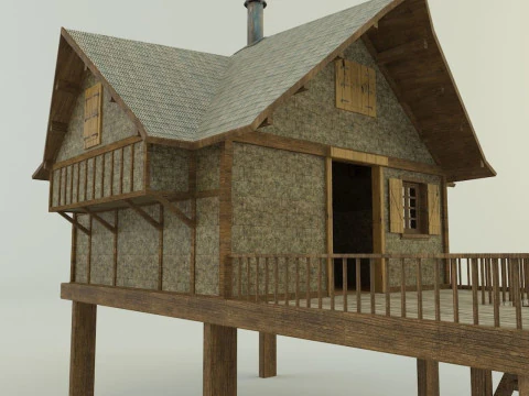 Model Houses 2 wooden house with stairs 3D Model