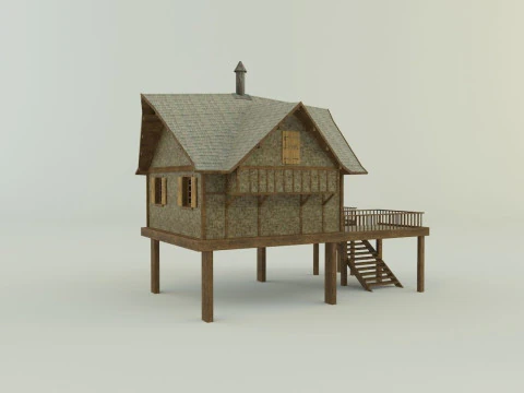 Model Houses 2 wooden house with stairs 3D Model