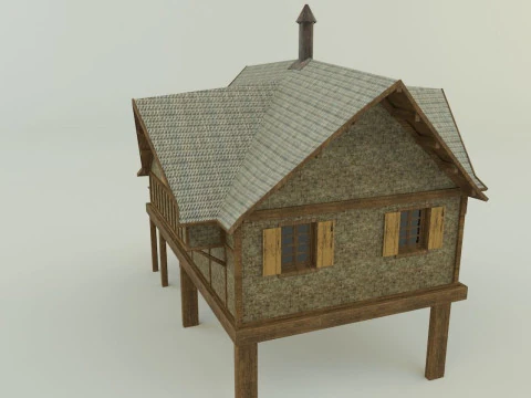 Model Houses 2 wooden house with stairs 3D Model