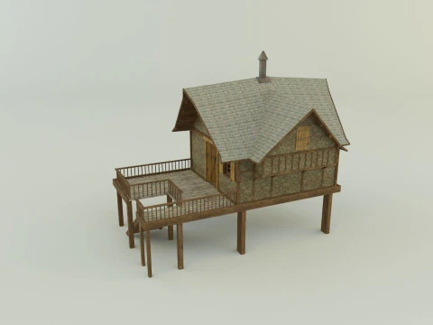 Model Houses 2 wooden house with stairs 3D Model