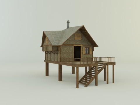 Model Houses 2 wooden house with stairs 3Dモデル