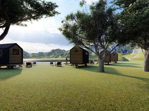 해변 트레일러 장면 3D 모델