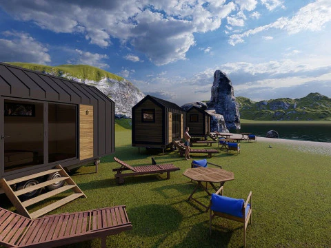 해변 트레일러 장면 3D 모델