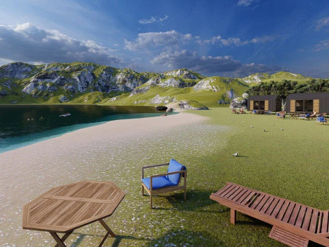 해변 트레일러 장면 3D 모델