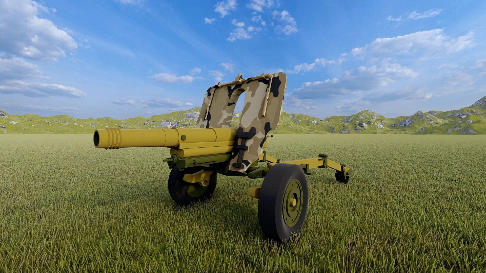 Howitzer 105mm cannon low poly 3D Model .c4d .max .obj .3ds .fbx .stl .blend