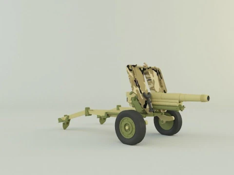 Howitzer 105mm cannon low poly 3D Model