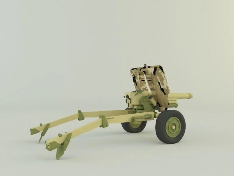 Howitzer 105mm cannon low poly 3D Model