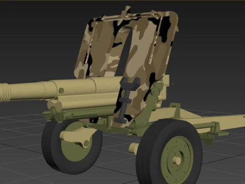 Howitzer 105mm cannon low poly 3D Model