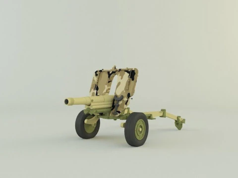 Howitzer 105mm cannon low poly 3D Model