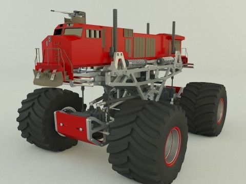 Locomotive monster trucks 3D Model
